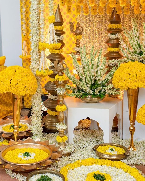 centerpieces for haldi decoration of south indian wedding