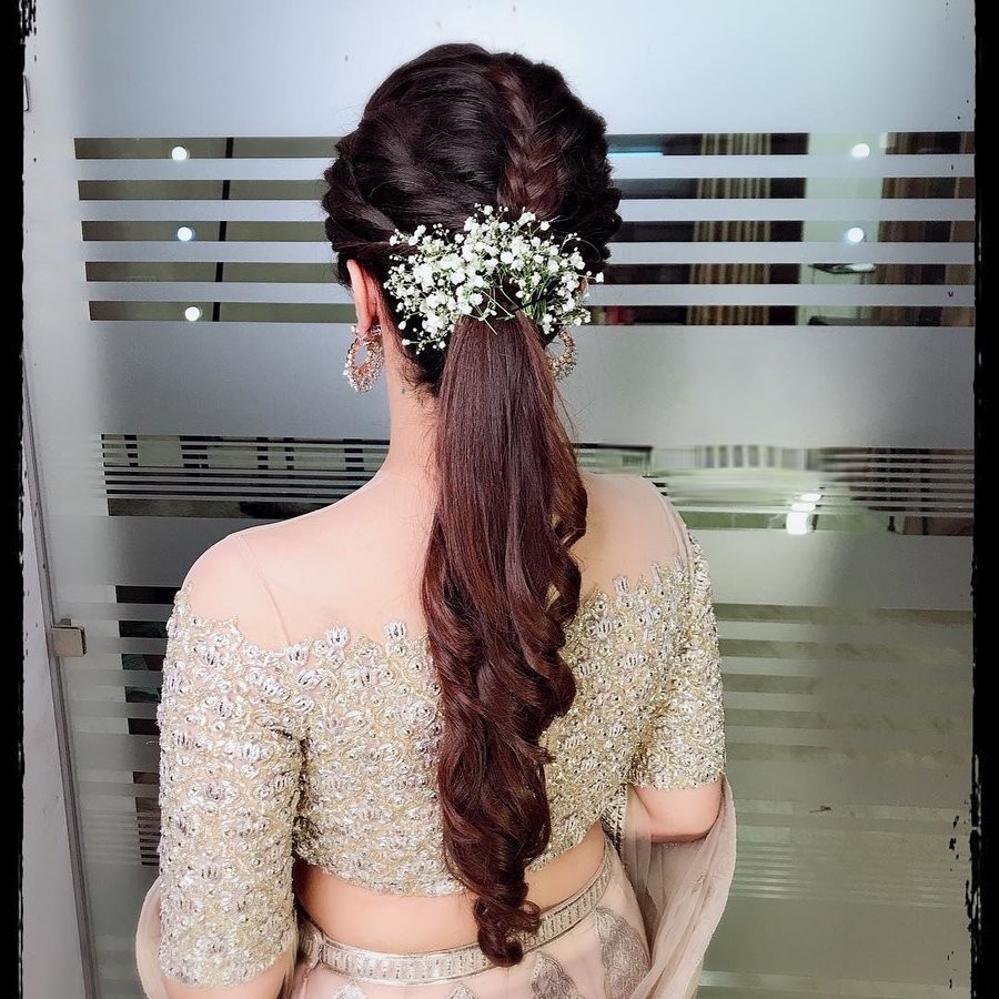 half braid and half loose pony - Engagement Hairstyles