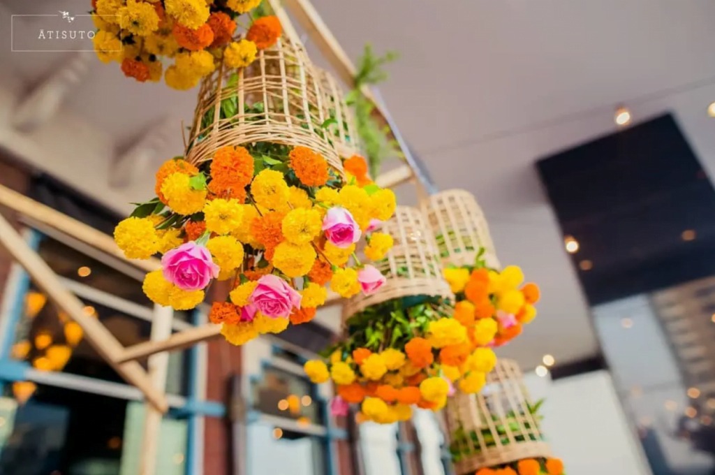 hanging flower baskets for haldi decoration