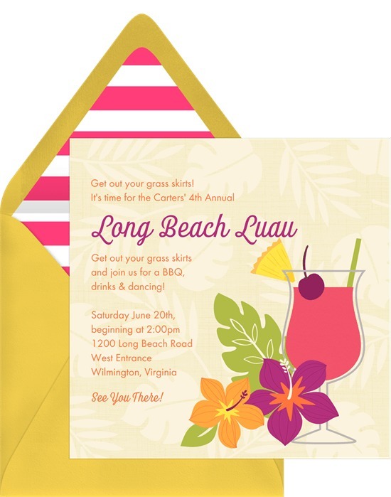 leafy invitation card for hawaiian theme party