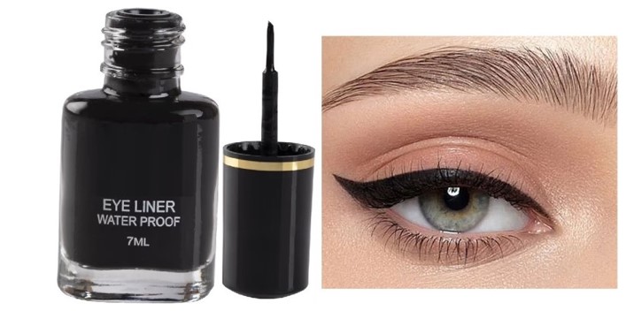 Liquid eyeliner with felt tip or brush applicator