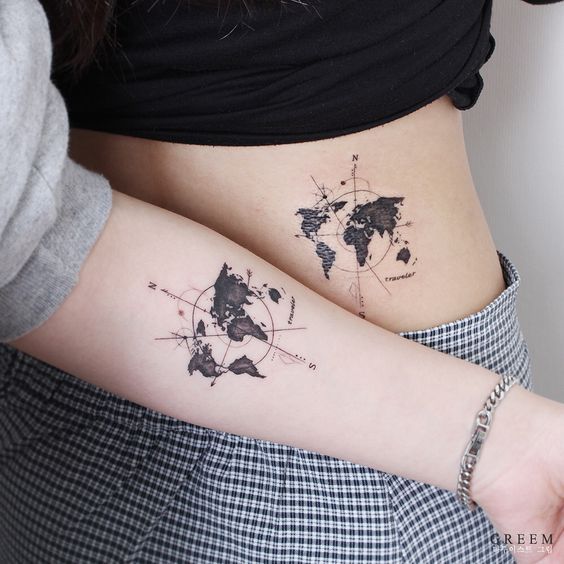 Map fragment couple tattoo