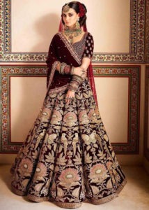 Zardosi Maroon Velvet Lehenga