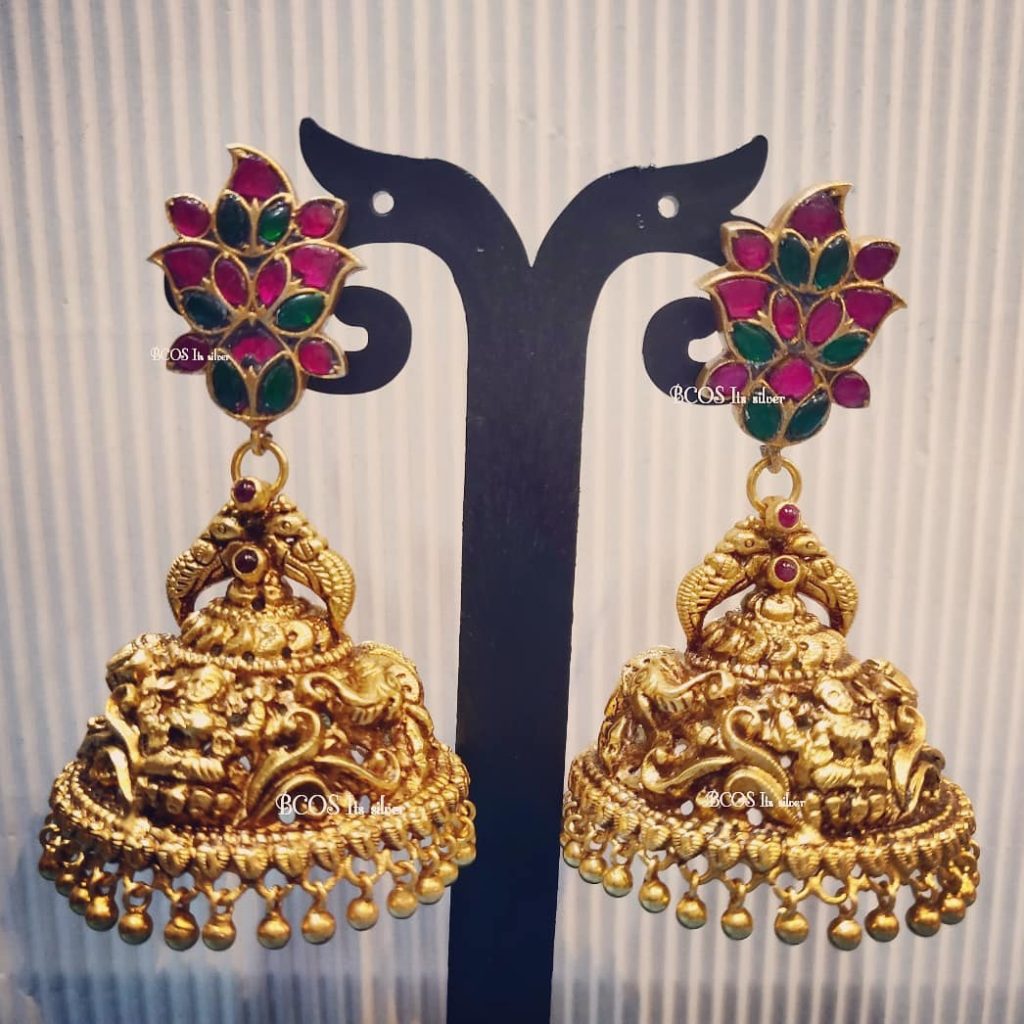 meenakari lakshmi jhumka - bridal gold jhumka designs