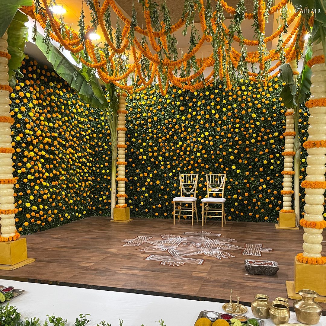 stage decoration for south indian mehendi ceremony