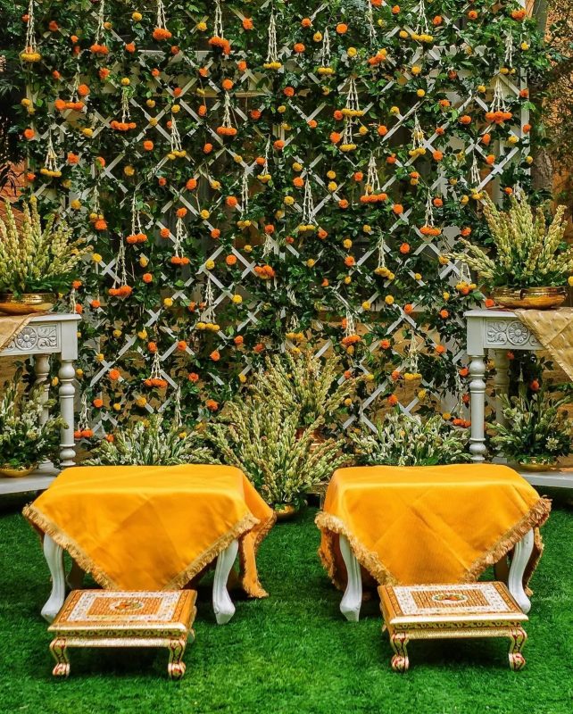 Background Haldi Decoration - mesh floral