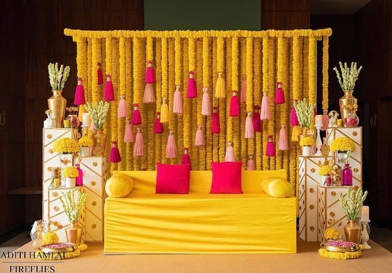 simple and minimal haldi decoration for home