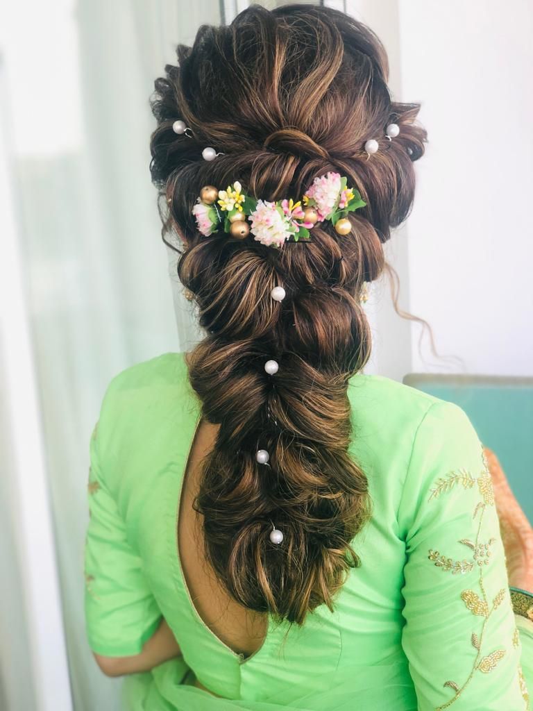 modern braid with flowers