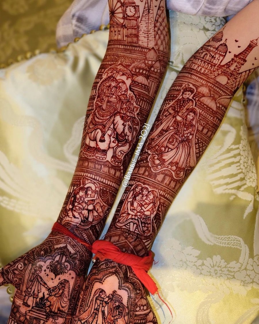 narrate the whole wedding elephant mehndi design