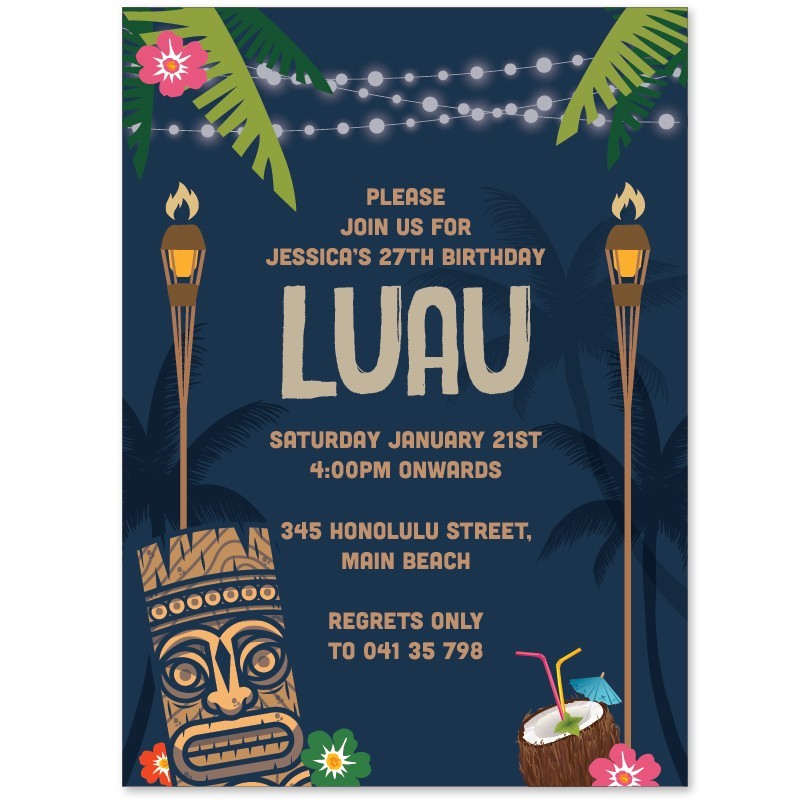 night life hawaiian theme party invitation card