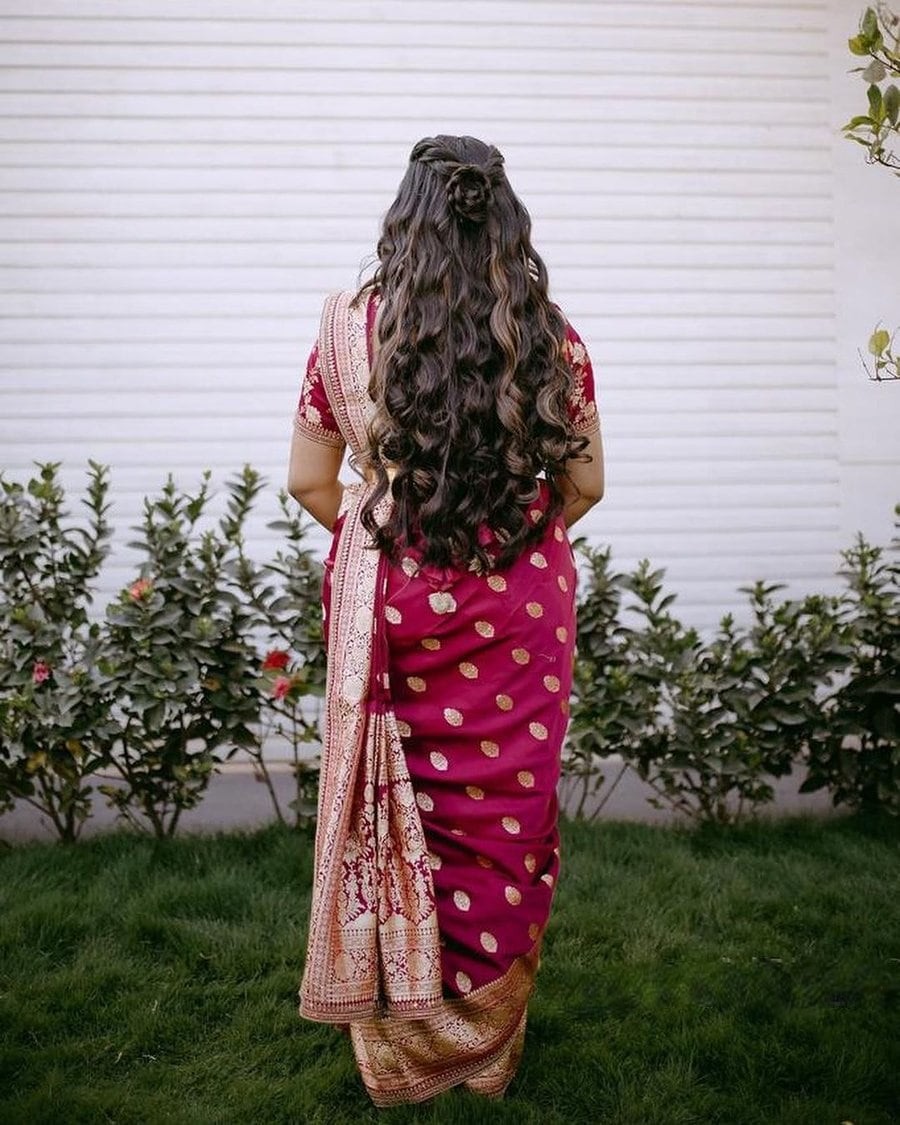 open hair with tiny rose bun