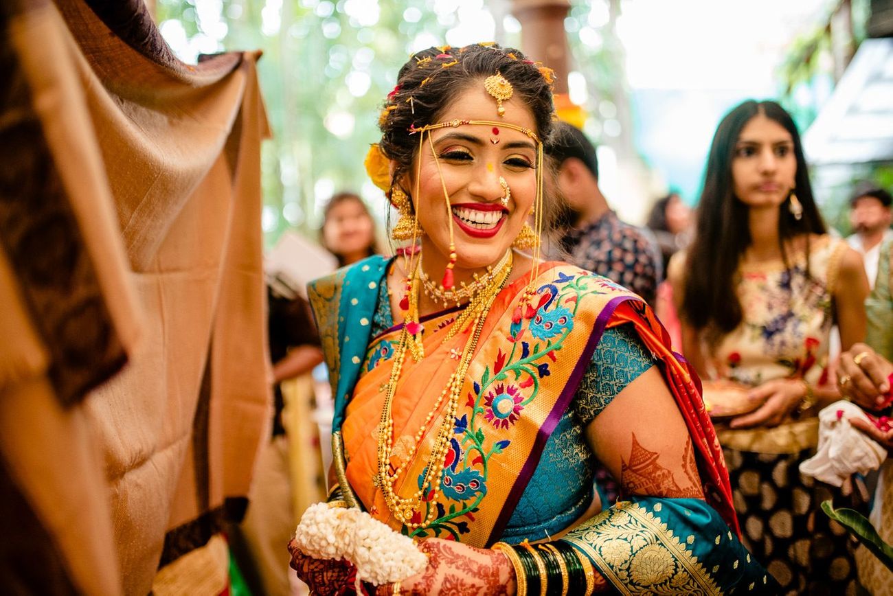 orange and blue - nauvari sarees