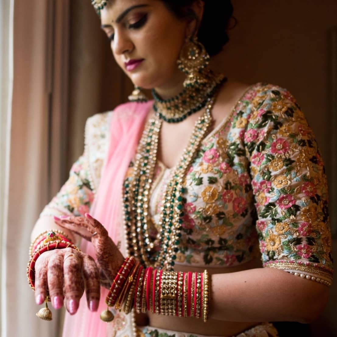 peach and pink - lehenga blouse designs