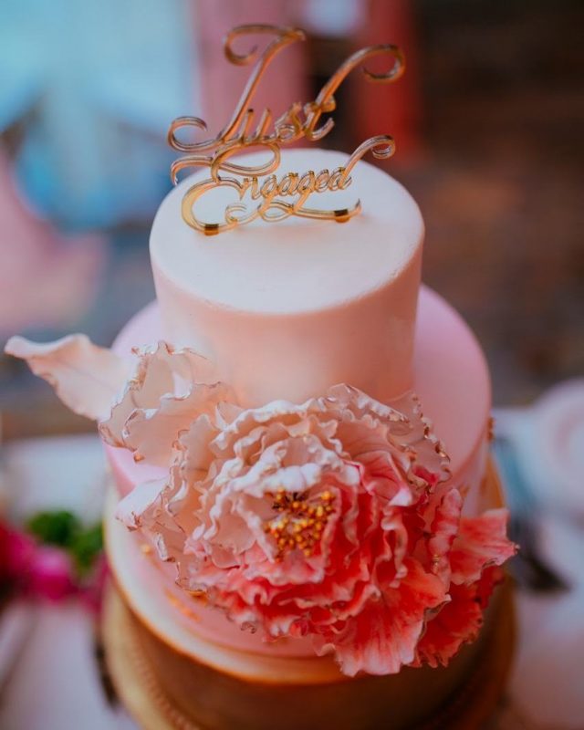 peachy pink fondant cake for ring ceremony