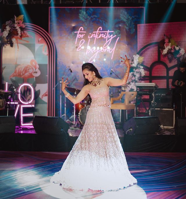 pink lehenga with thread work