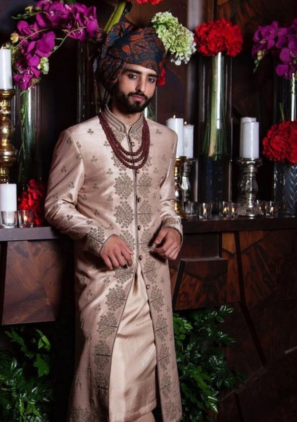 pink silk turkish sherwani for engagement