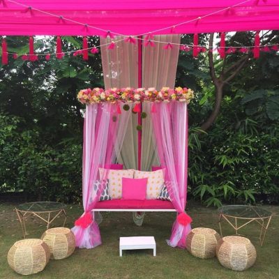 pink themed haldi decor