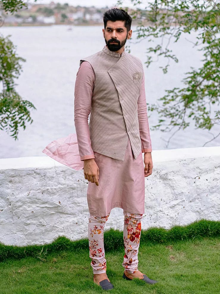 purple kurta with floral churidar