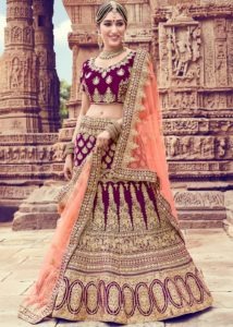 Zardosi Purple and Peach Lehenga Design