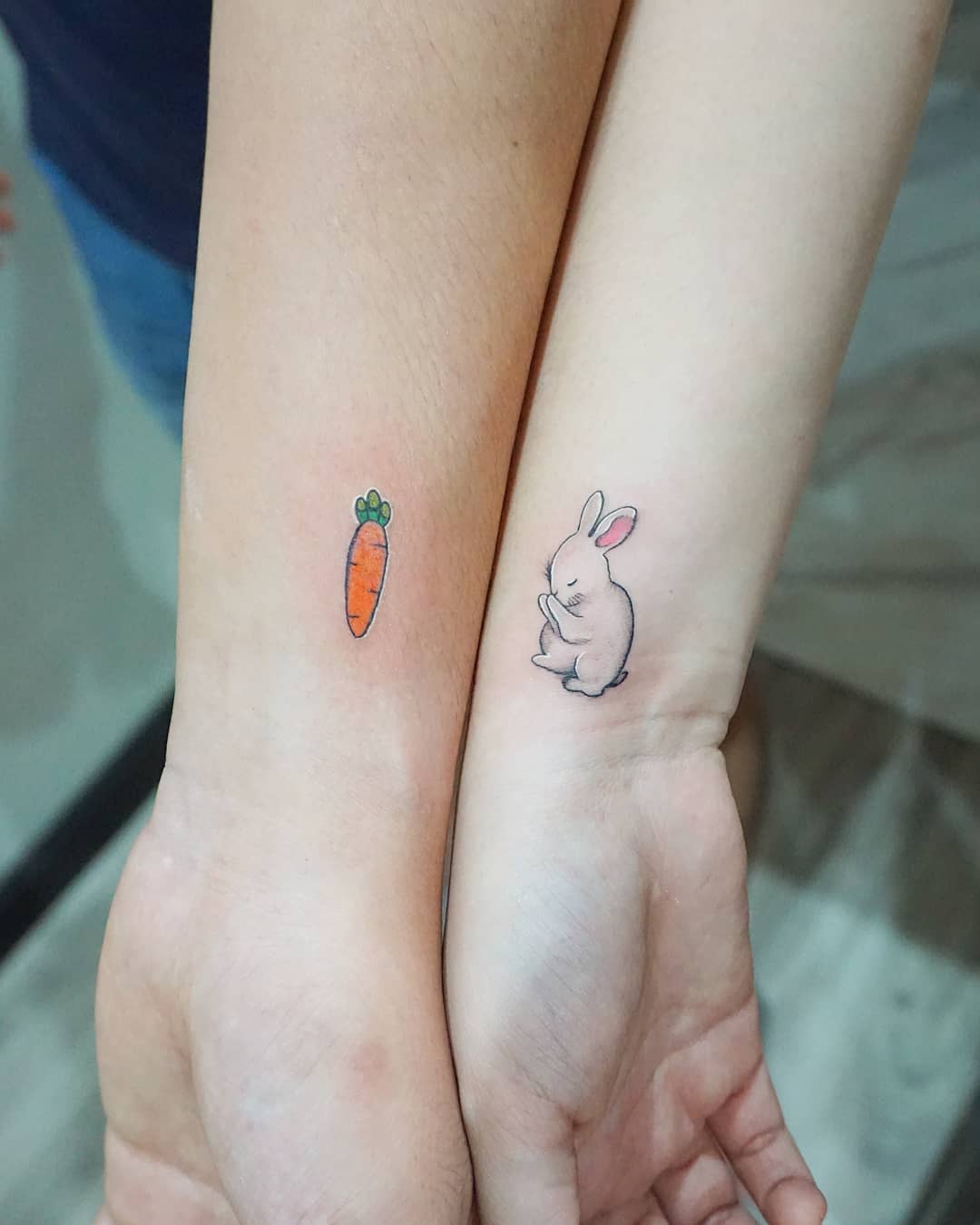 rabbit and carrot couple tattoos