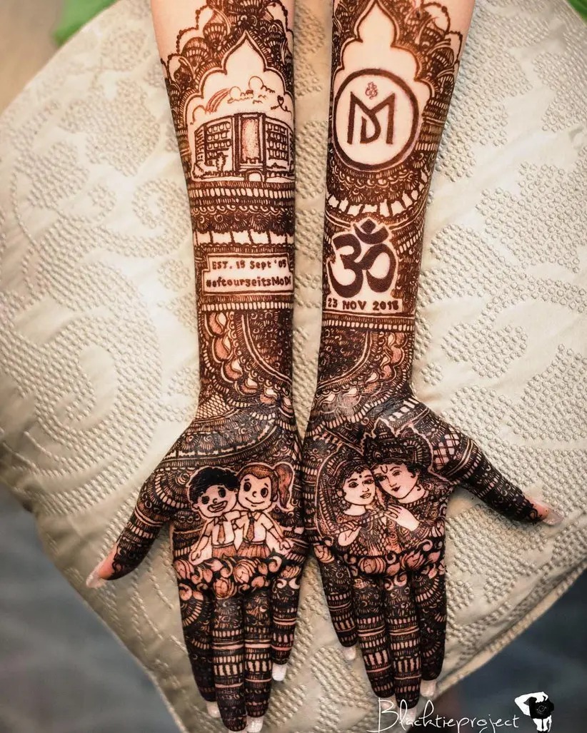 radha krishna inspired arabic mehndi design