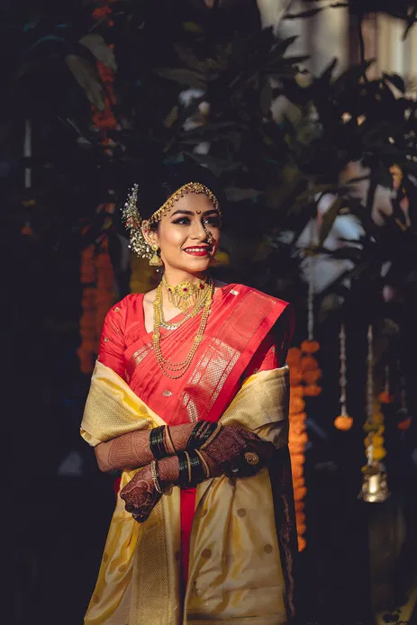 red nauvari saree for Maharashtrians for wedding