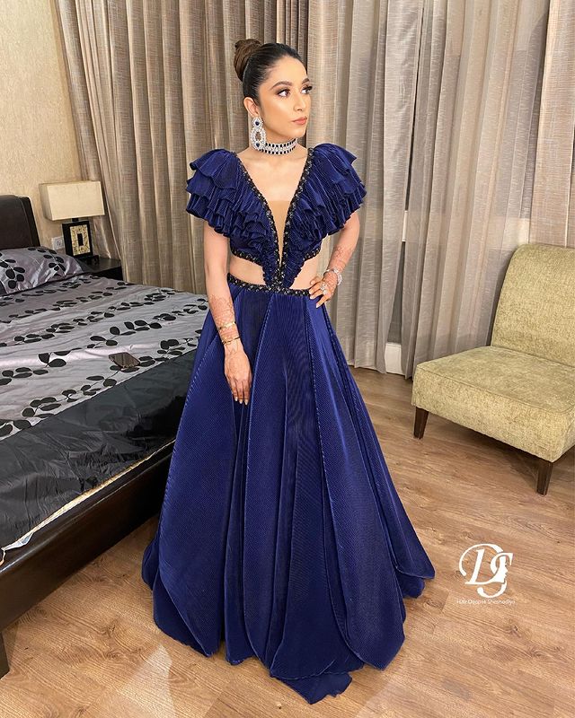 royal blue velvet gown perfect for bridal  sangeet