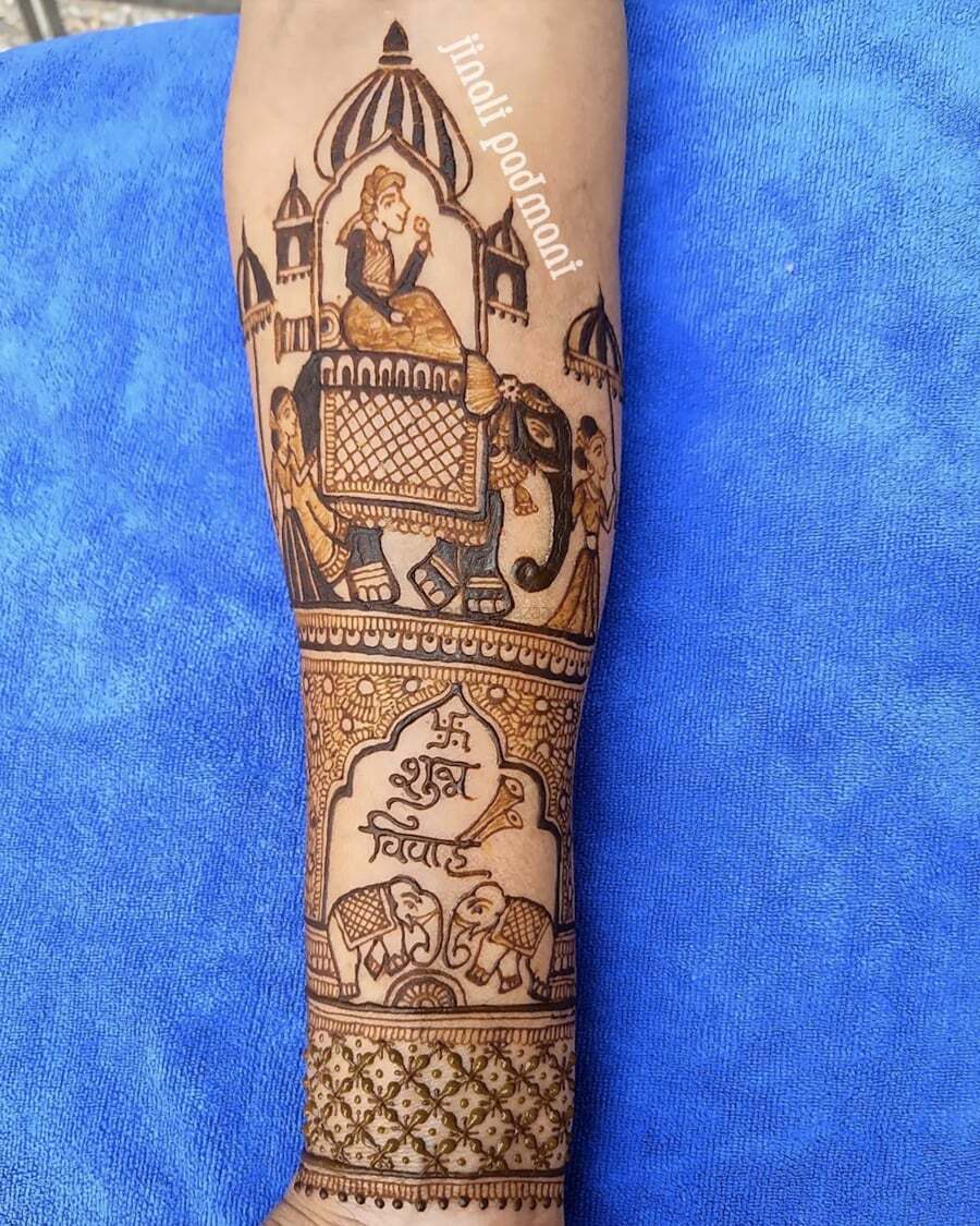 shubh vivah engraved elephant mehndi design