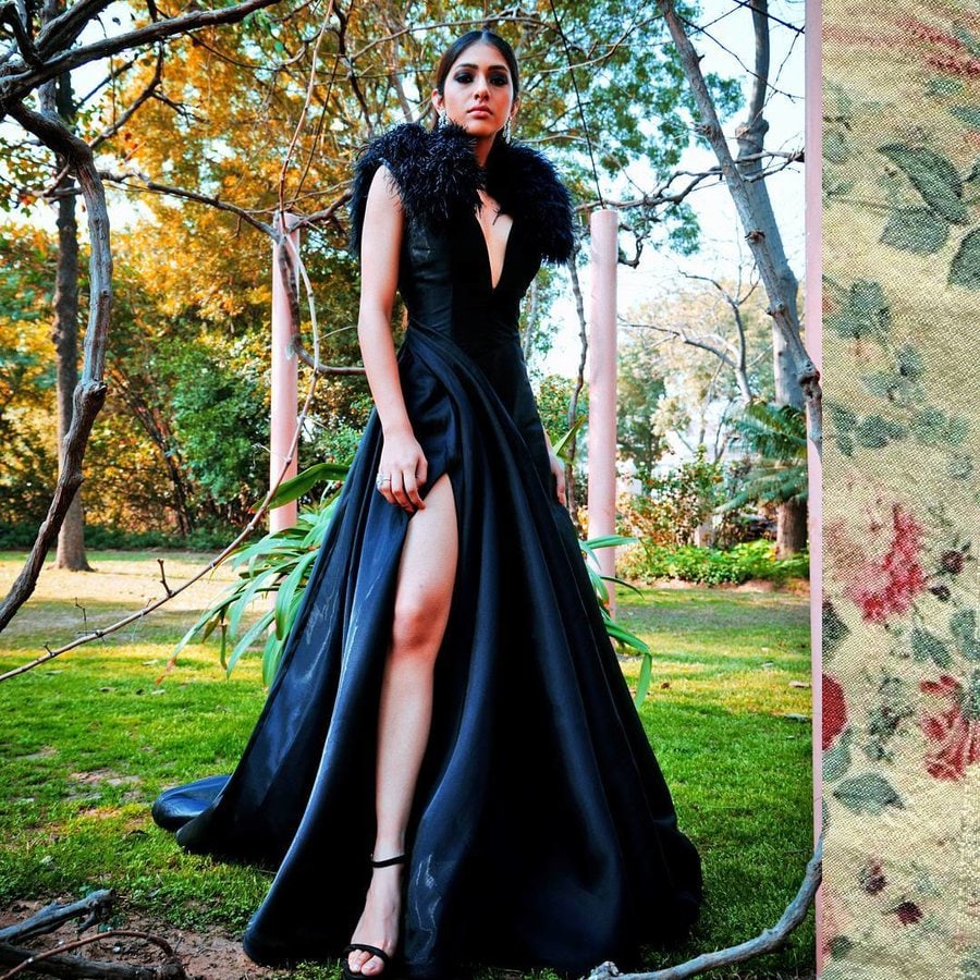 side-slit black gown