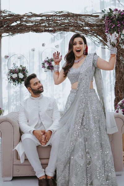 silver and white - Engagement Dress for Indian Couple