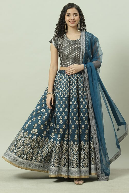 Teal Grey Lehenga