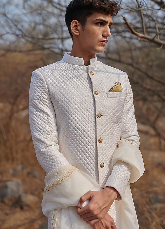 soft textured pastel grey sherwani design