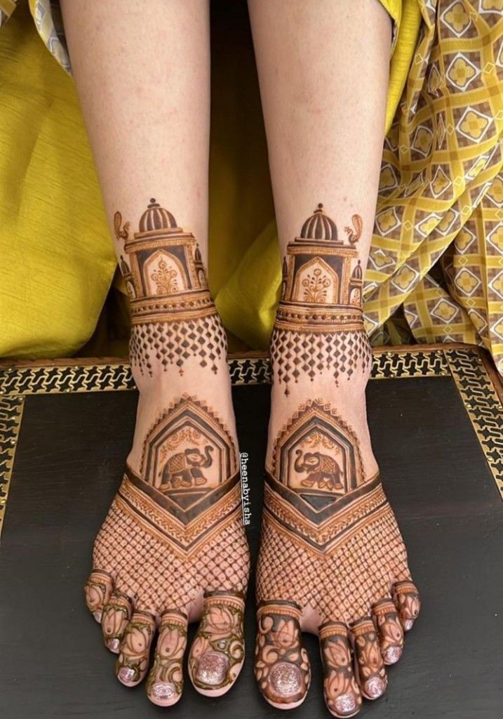 taj mahal style simple elephant mehndi design