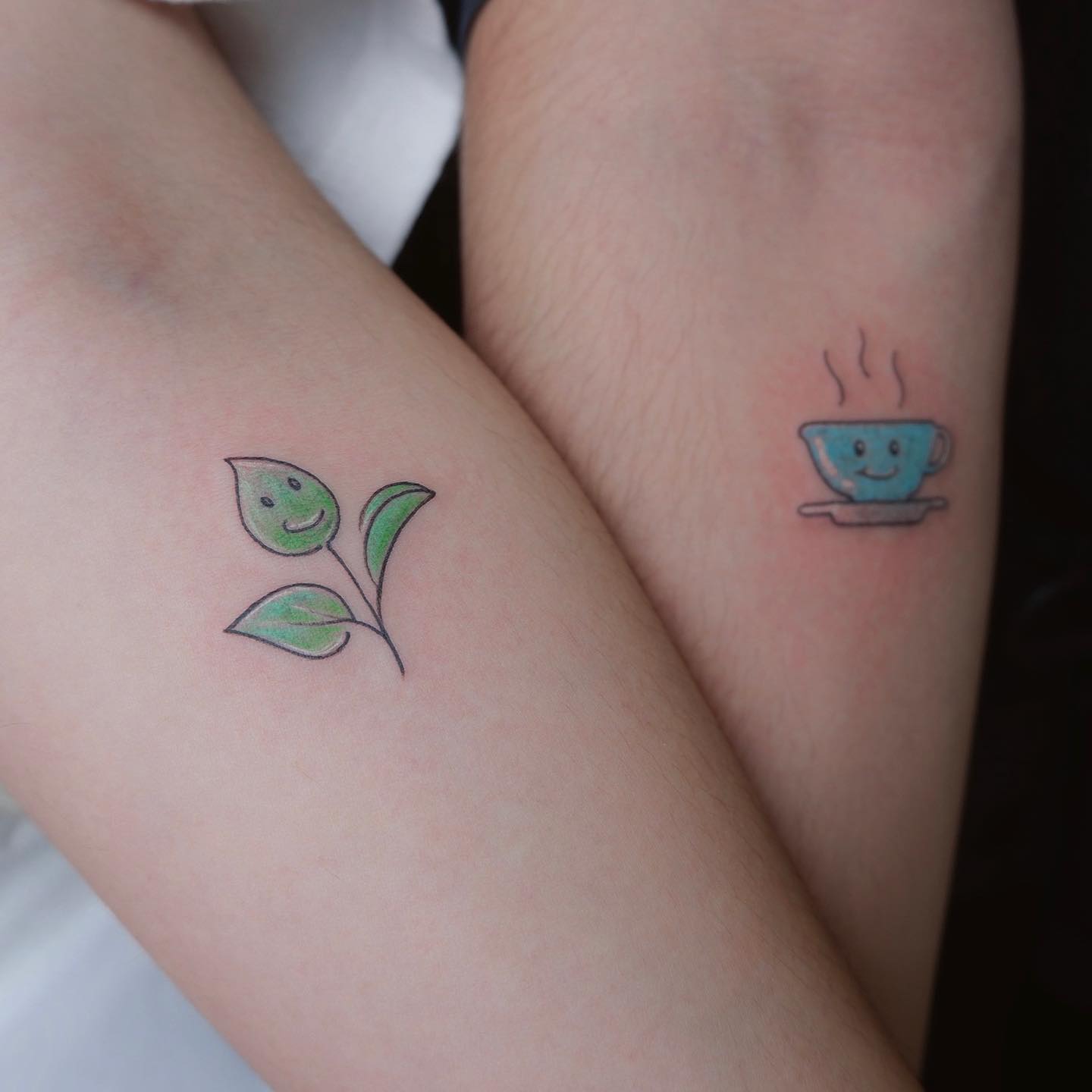 chai and tea leaves tattoos for couples