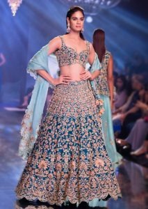 Teal Zardosi Lehenga with Flower Motif
