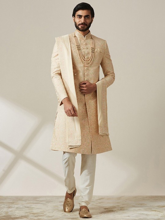 Traditional Manyavar Sherwani beige color