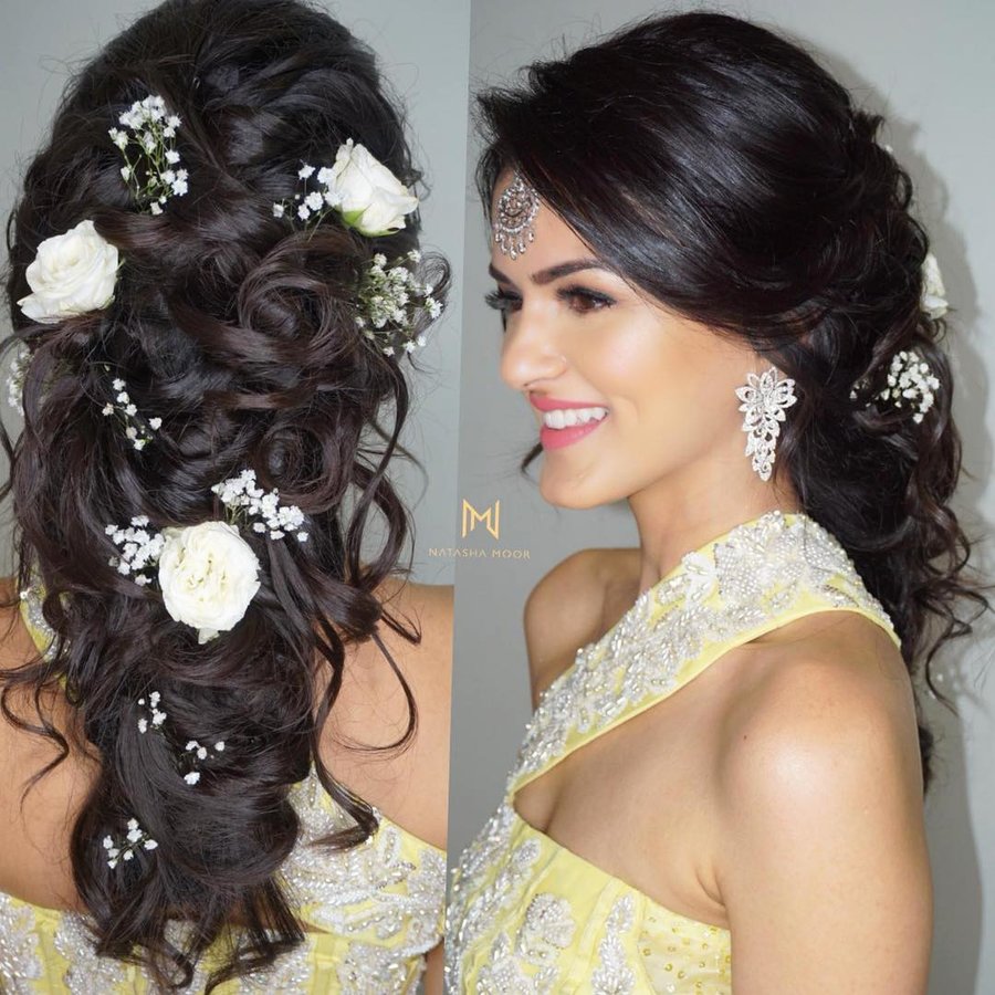 twisted braid with white flowers and baby breaths