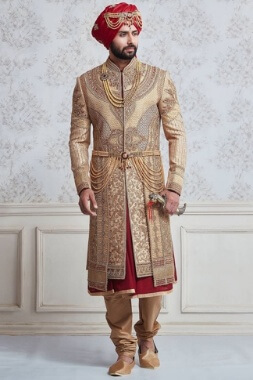 maroon velvet zari embroidered sherwani design