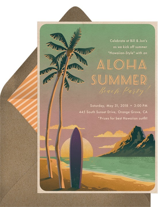 Waikiki Beach Invitation Card for hawaiian theme party