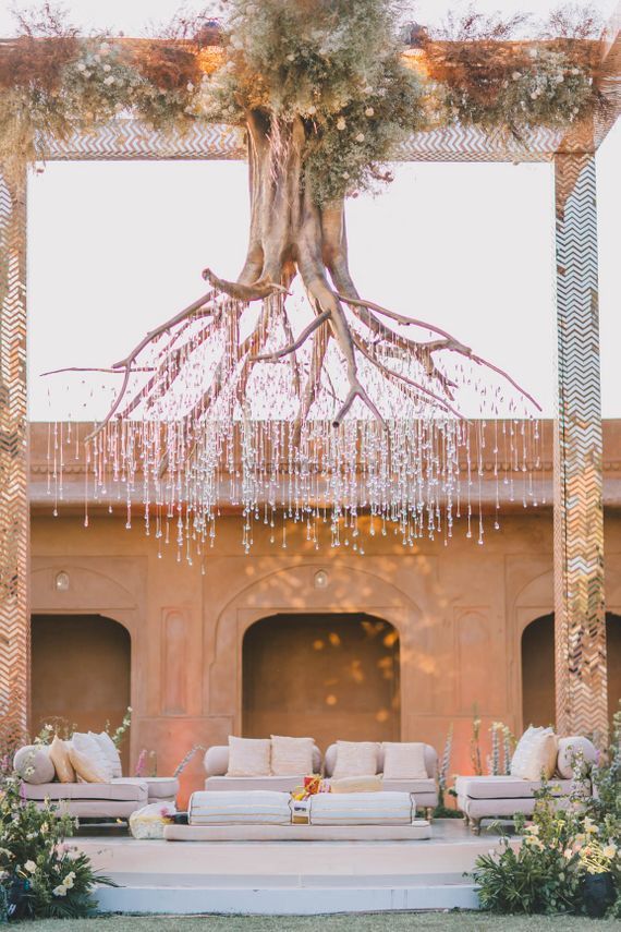 tree and swarovski for wedding mandap decoration