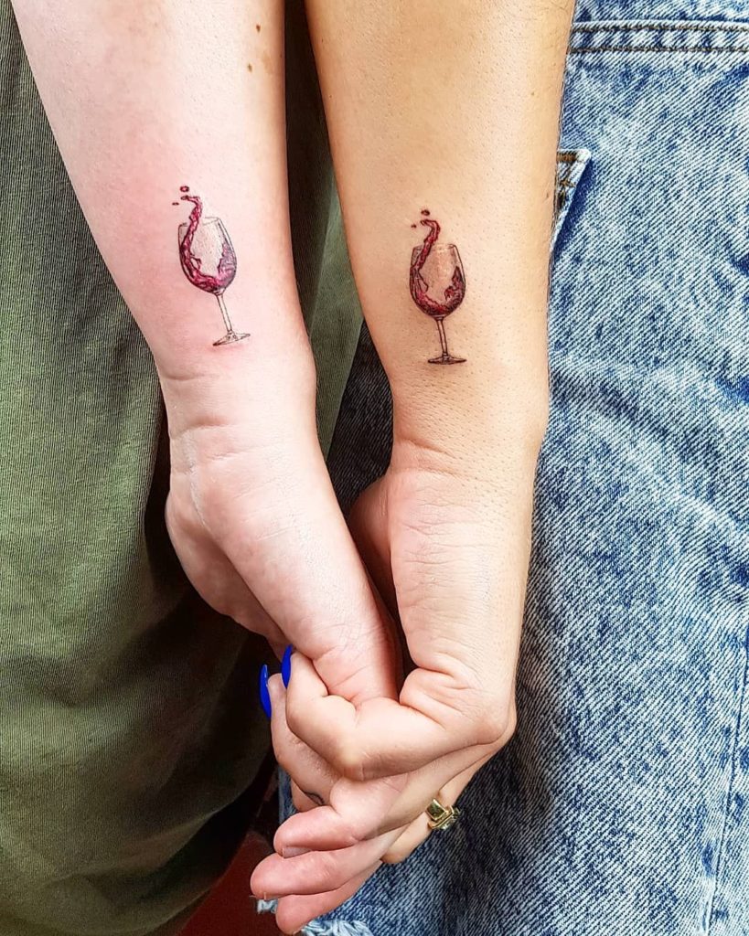 wine glasses best friend tattoo ideas