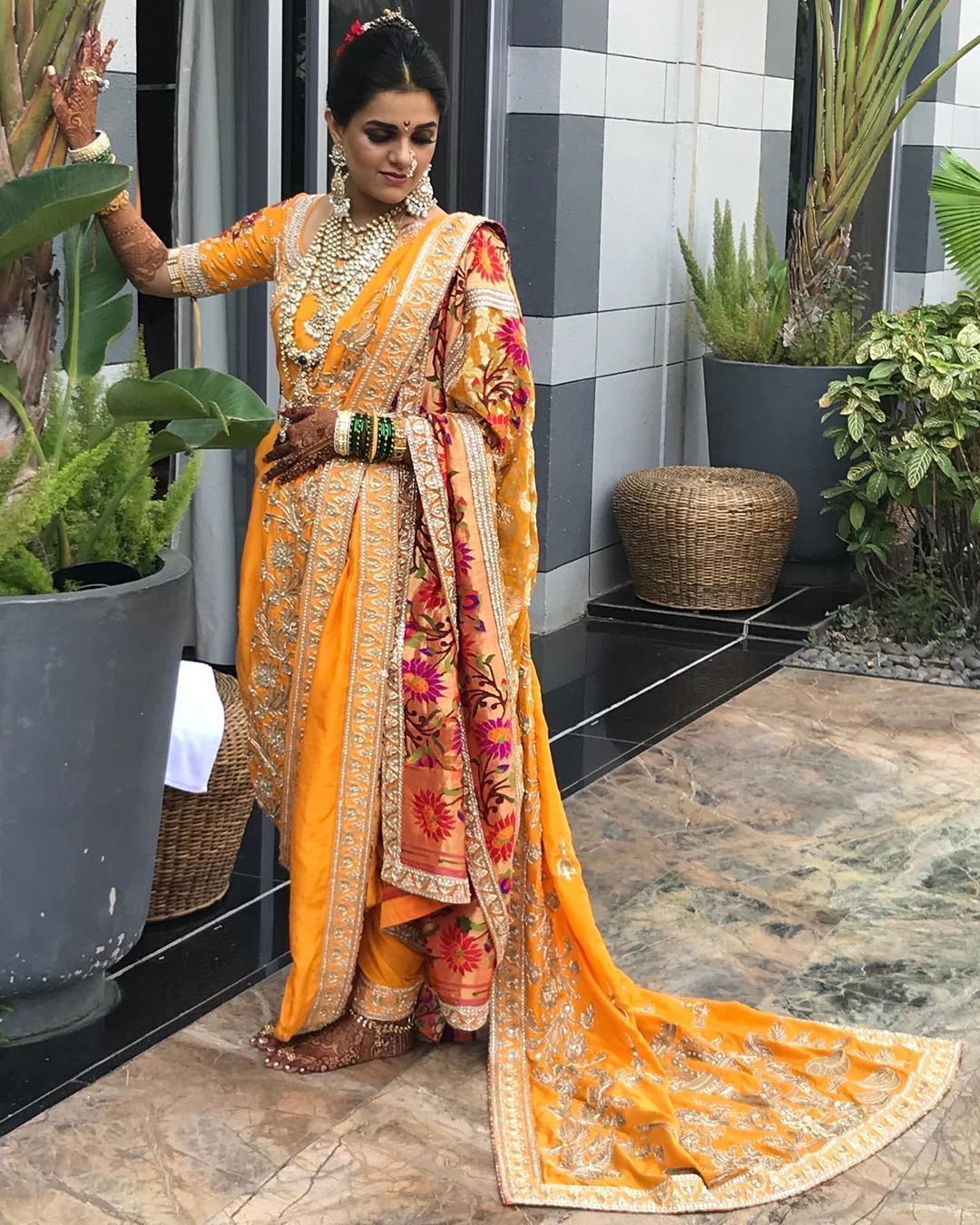 yellow paithani - nauvari sarees