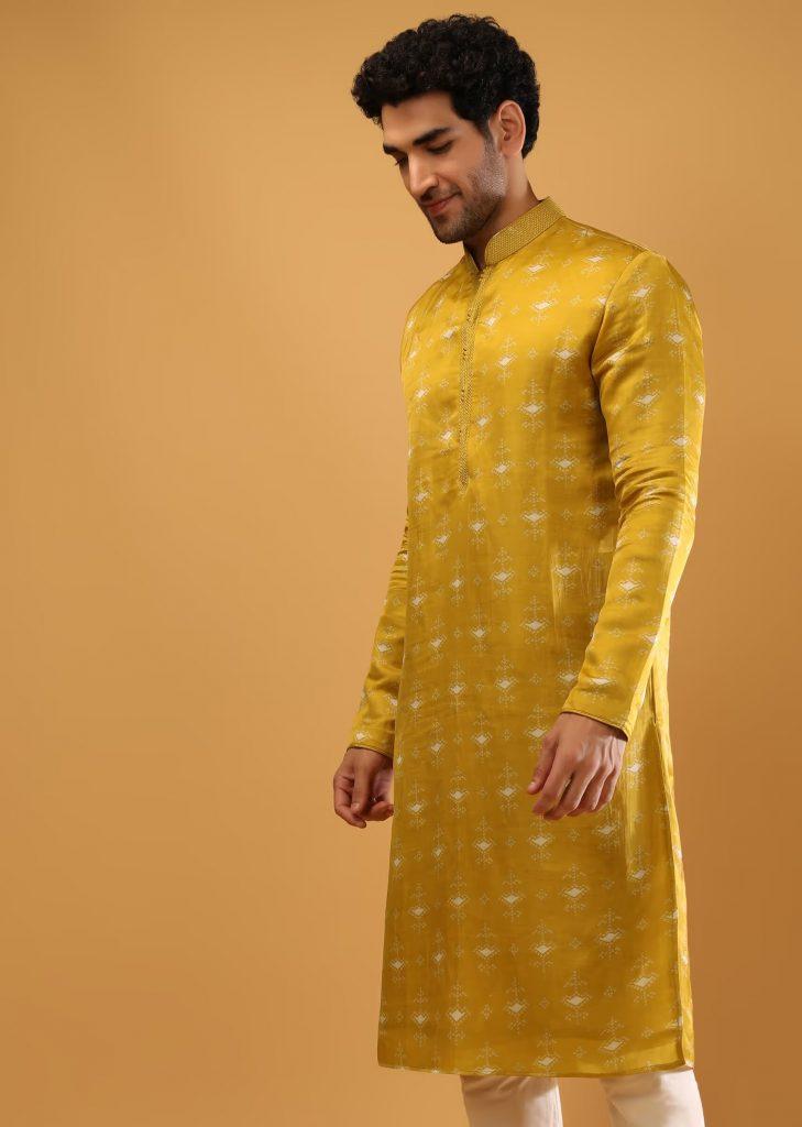 yellow silk haldi kurta